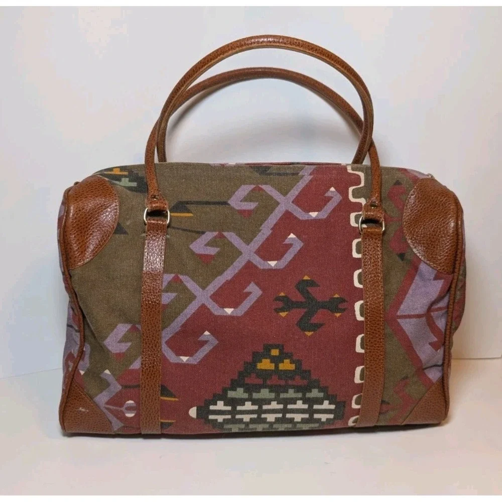 Vintage Sierra Collection Dallas Southwest Weekender Tote Bag Leather Trim 1980s